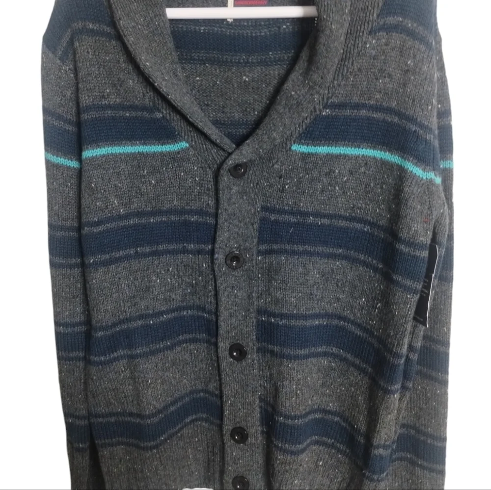 Men's UnionBay Button Down Grey Stripe Sweater size S Grandpa, Preppy, Knit Herr